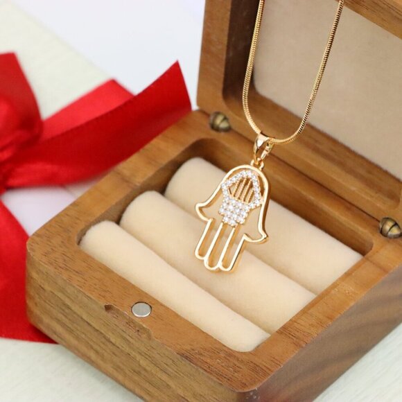 "Rose Gold Hamsa Hand Pendant with Sparkling Stone Detailing, XPPT1231 - Picture 11 of 13